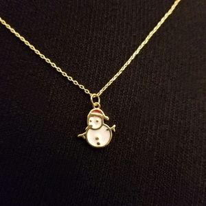 Holiday Greetings Color Coated Snowman Pendant Necklace 18K Gold-Dipped Brass